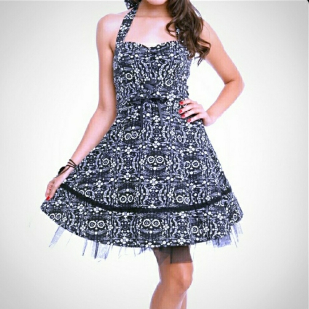 Hot Topic Book of Life black white floral tule dress women's size Medium